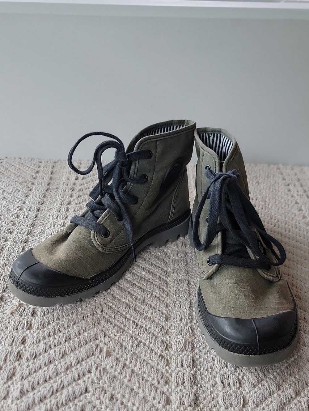 Palladium Olive Canvas Lace-Up Boots with Black Trim